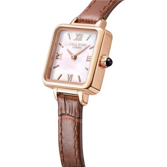 Dainty Watch for Women: Mother of Pearl Dial, Genuine Leather Strap